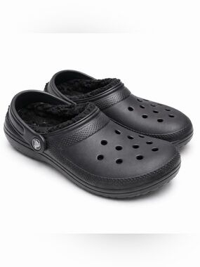 CROCS Kids Black Fleece-Lined Clogs